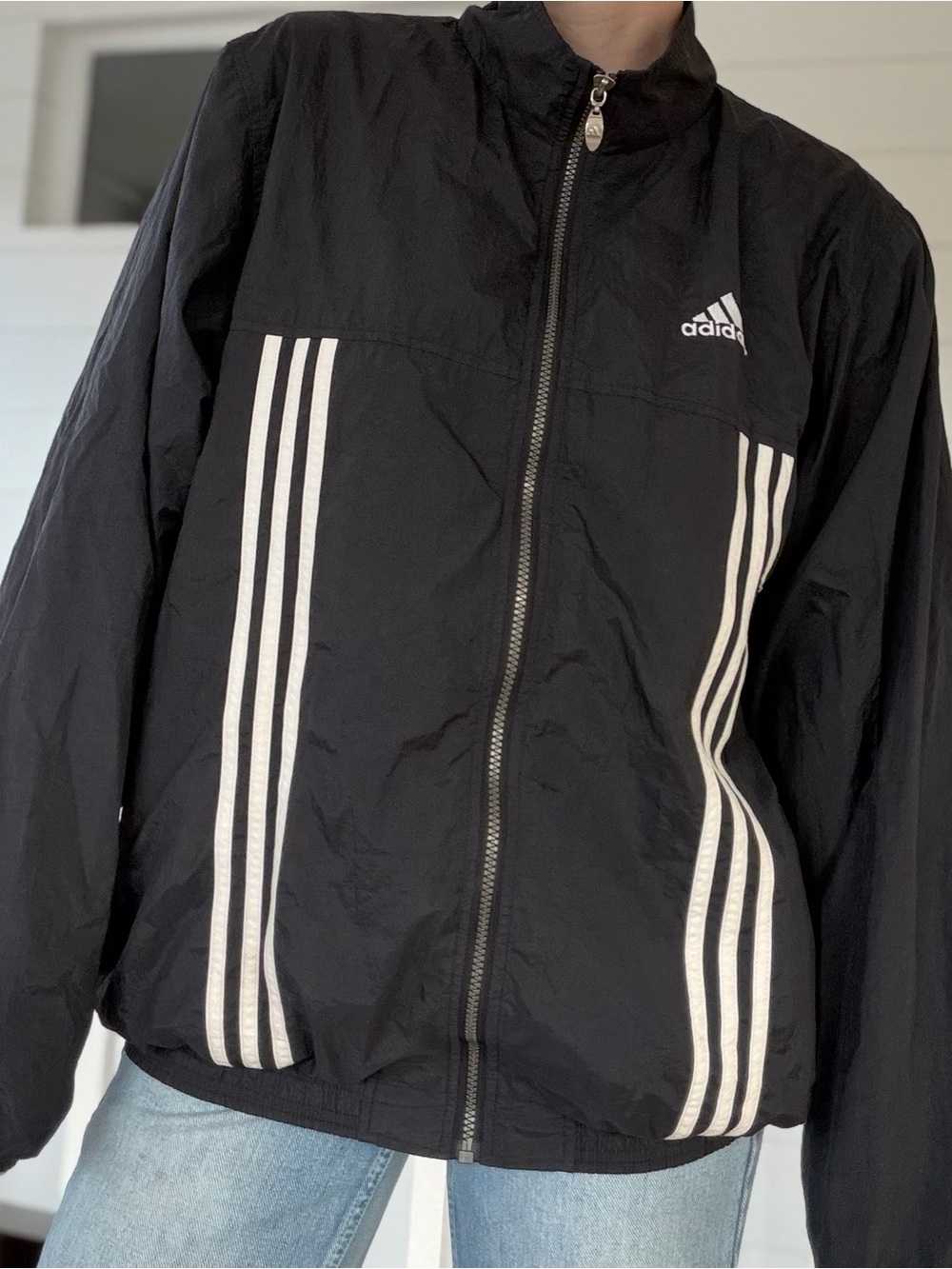 Vintage Adidas Colourblock Windbreaker Jacket 90s Black and White Unisex M L